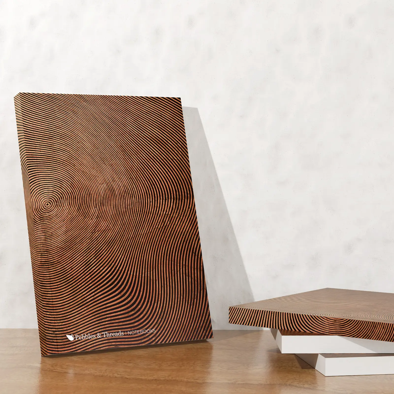 Brown Geometric notebook with concentric black linework